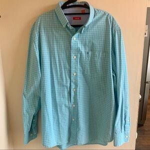 Izod Blue and Green Plaid Long Sleeve Dress Shirt